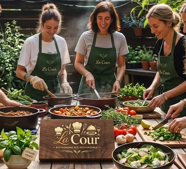 Atelier d’épluchage de légumes avec plusieurs personnes autour d’une table